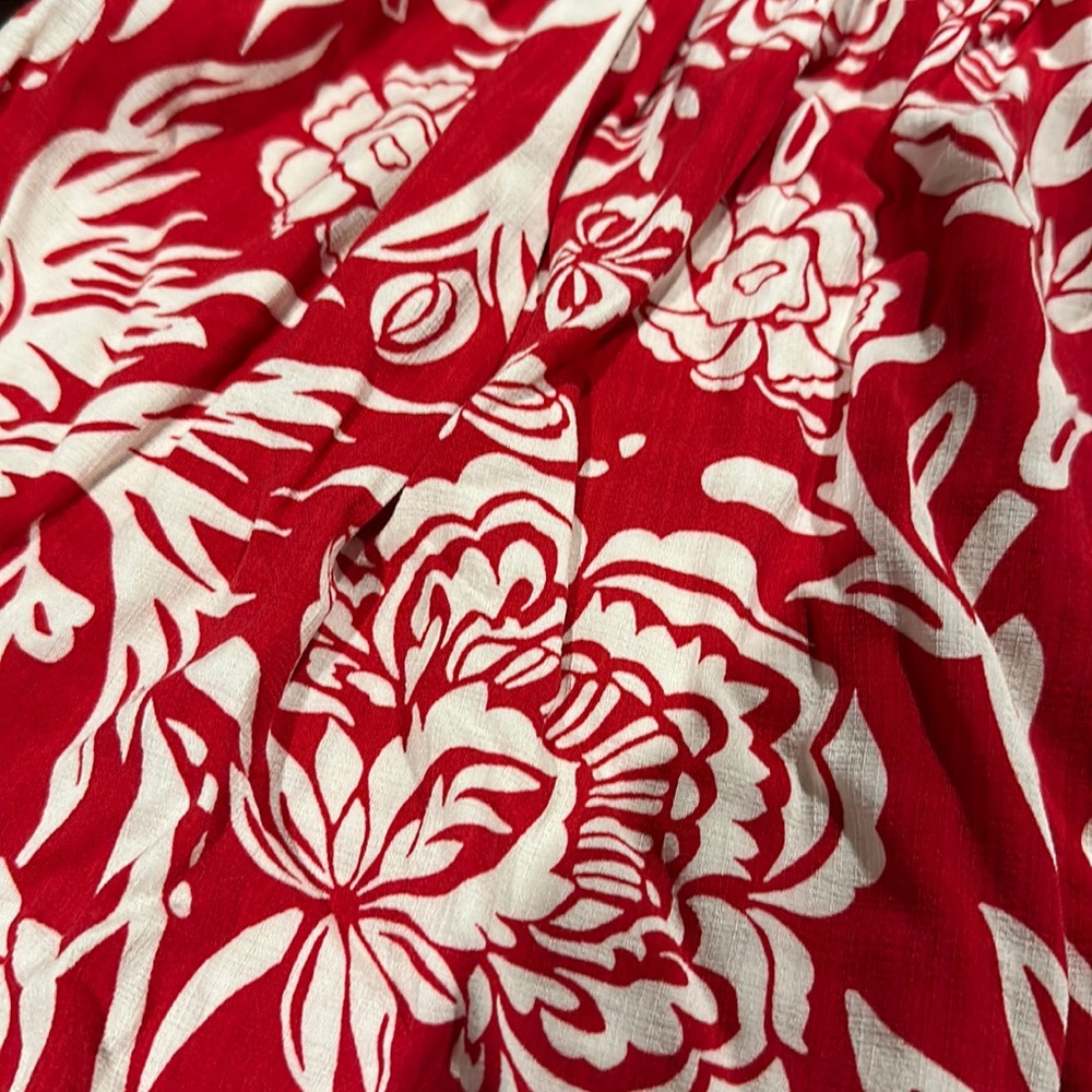 Red and white off the shoulder blouse
